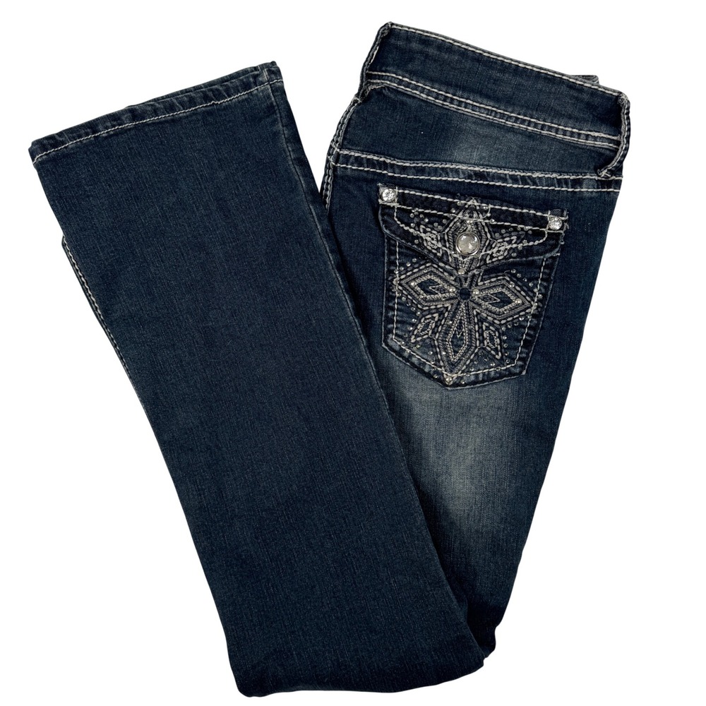 Apt 9 Bootcut Jeans 14 Dark Blue Embellished Y2K McBling Womens